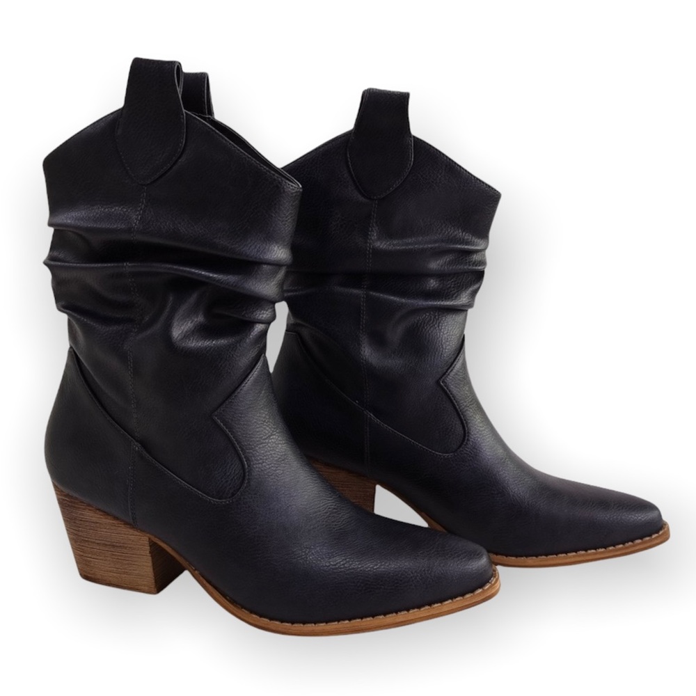 Western Mid-Calf Boots - Navy
